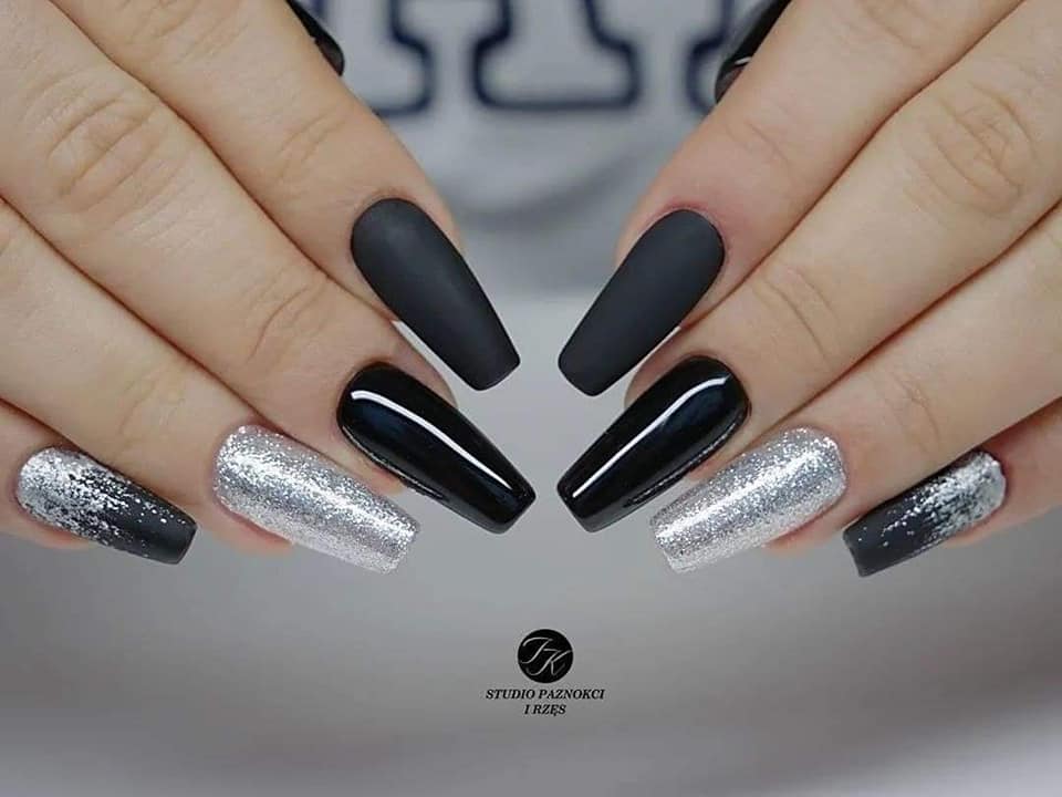 black and gray nail art