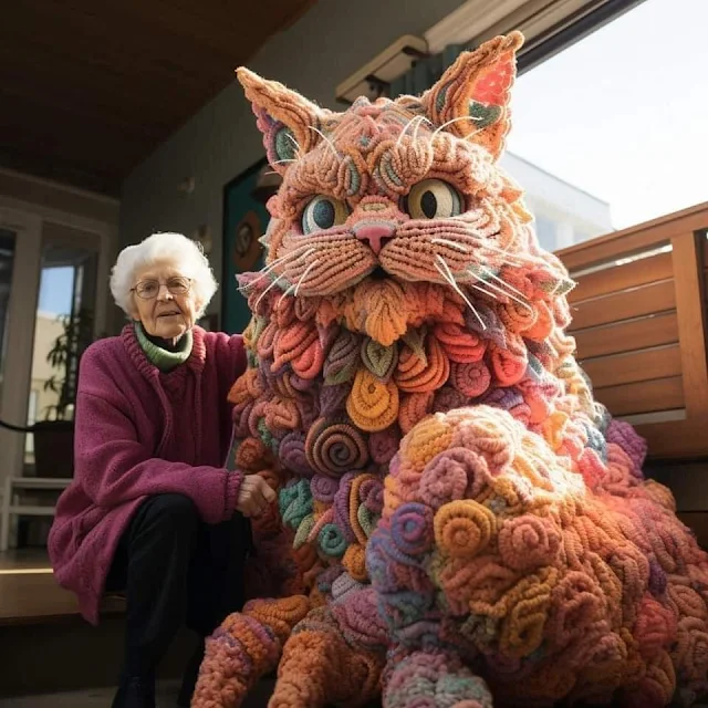 "Mabel's Magnificent Crocheted Feline: A Heartwarming Tale of an Elderly Grandmother's Creative Passion"