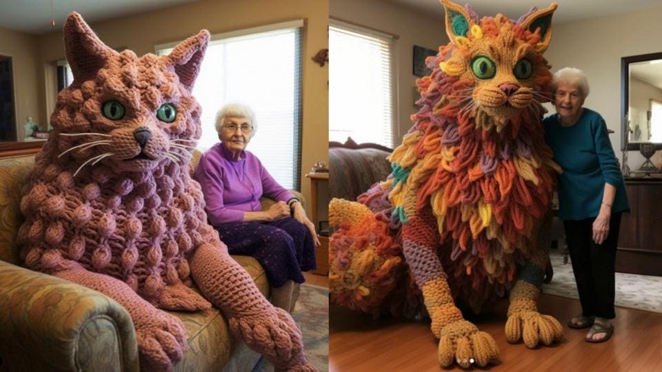 "Mabel's Magnificent Crocheted Feline: A Heartwarming Tale of an Elderly Grandmother's Creative Passion"