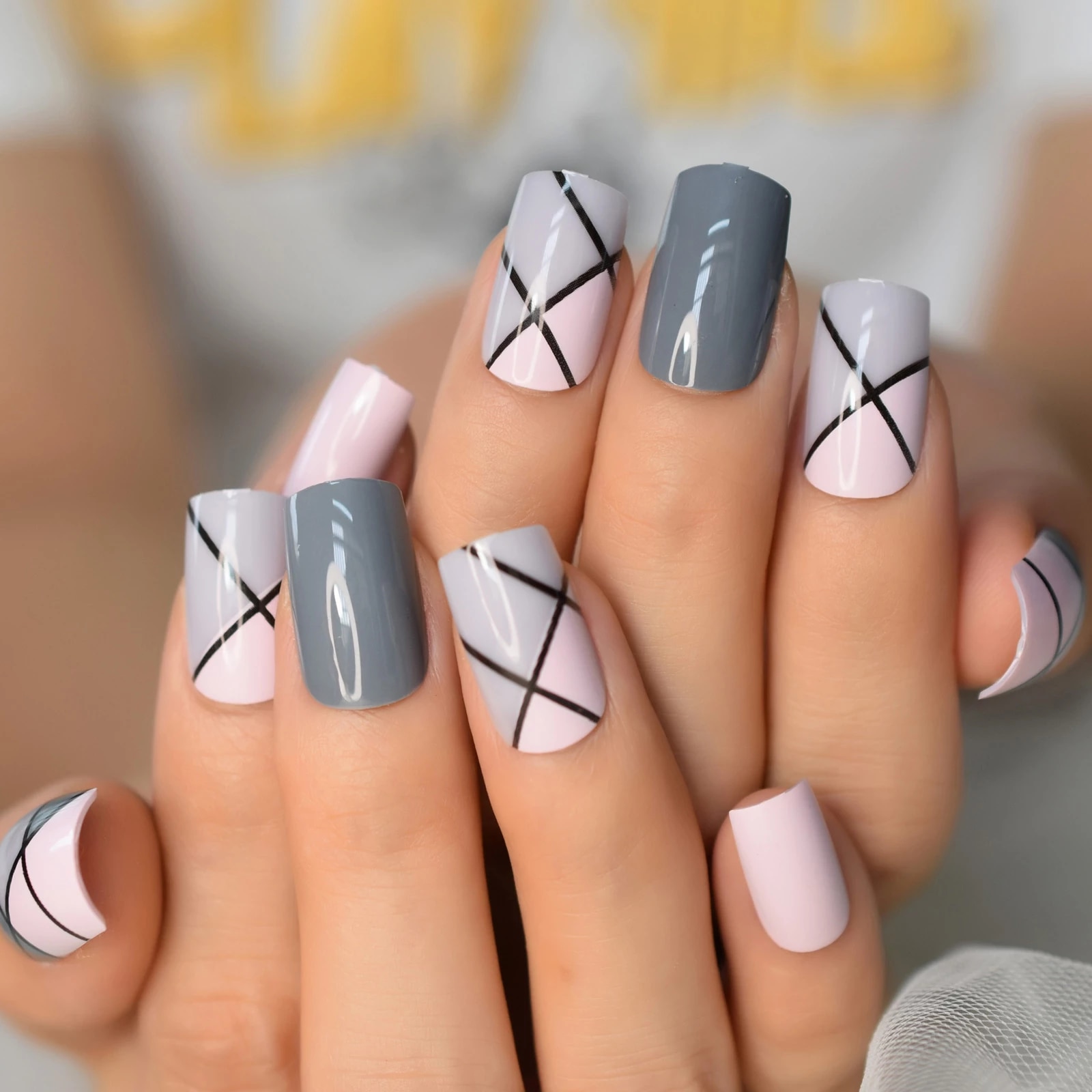 black gray and silver nails