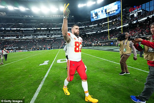 The moniker was revealed when the two NFL stars discussed an Instagram post that celebrated Travis becoming the fastest tight end to reach 11,000 yards after competing against the Las Vegas Raiders on Sunday (seen above)