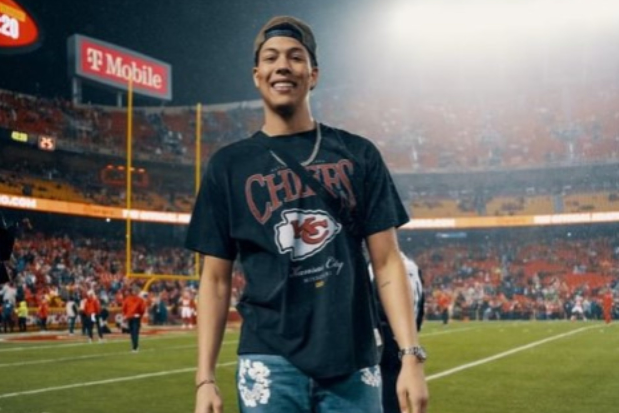 Jackson and NFL star Patrick Mahomes appear in a rare commemorative photo today