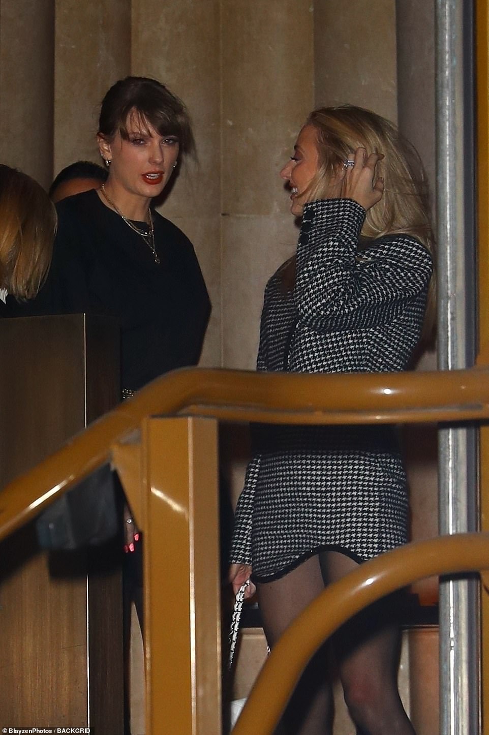 Before leaving, Taylor and Brittany were spotted holding a brief and lighthearted conversation with each other while standing in the doorway
