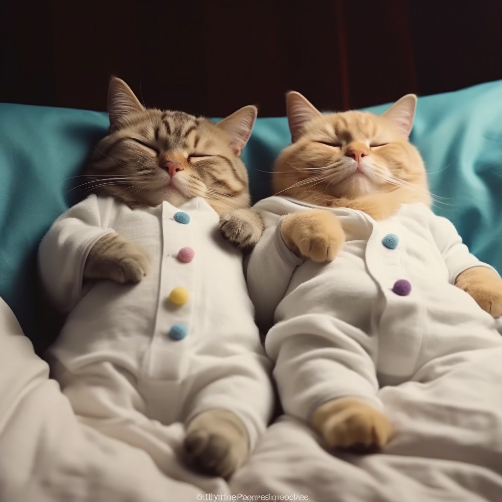 Cozy Slumber: Two Cats Rest Peacefully in Their Warm Bed.NgocChau