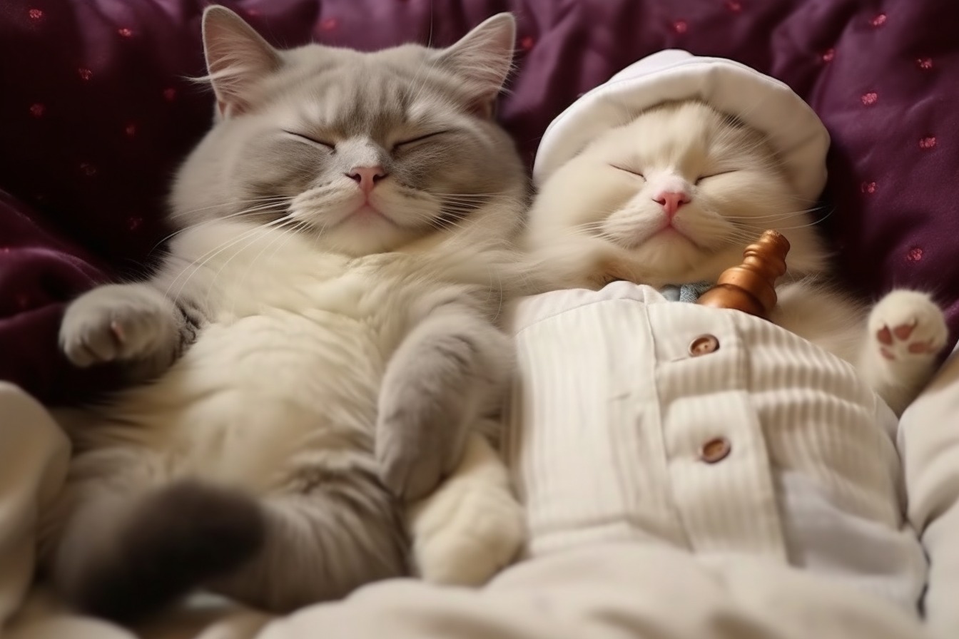 Cozy Slumber: Two Cats Rest Peacefully in Their Warm Bed.NgocChau