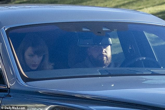 Travis Kelce and Taylor Swift spotted together in Chief on his own lavish Roll Royce after their passionate kiss at a glitzy party