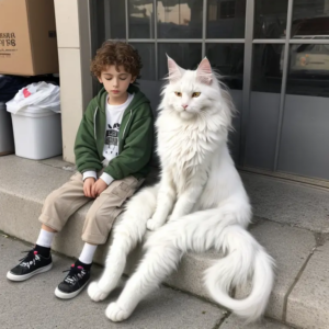 Heartwarming Connection: Maine Coon Cat and Homeless Boy Forge an Unforgettable Bond.NgocChau