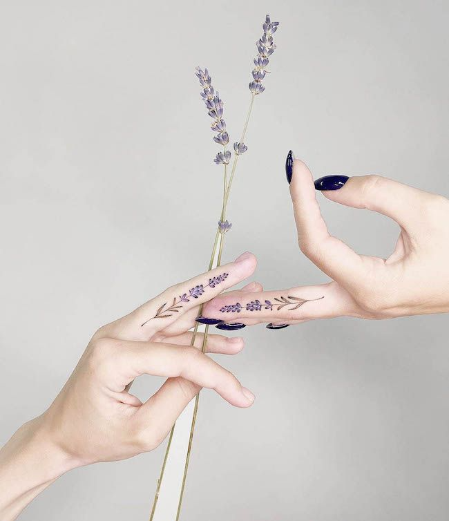 floral finger tattoos - Google Search | Small finger tattoos, Lavender  tattoo, Ring finger tattoos