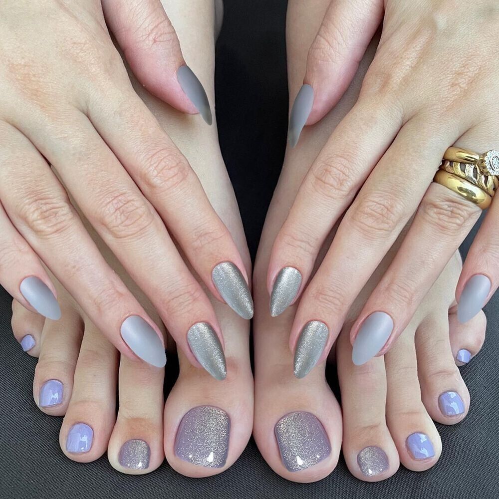 False nails Finger & Toe set 48pk Grey Purple Cat eye Velvet + nail tabs BN206 | eBay